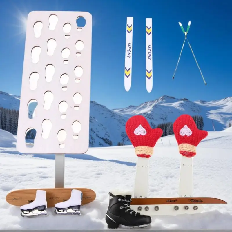 Miniatuur houten skibordset; Poppenhuis kerstscène decor; Kinderspeelspeelgoed; Kerstcadeaus voor poppenhuis