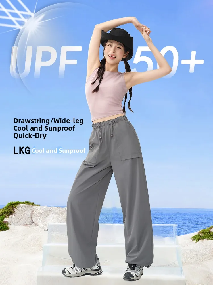 

Женские летние тонкие спортивные брюки с широкими штанинами, свободного кроя, дышащие, быстросохнущие, повседневные брюки-карго с манжетами, рабочая одежда