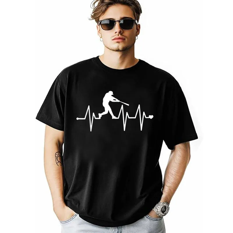 Baseball Heartbeat Pulse Shirt - Funny Baseball Outdoor T-Shirt Y2k Sportswear Men Clothing Humor Novelty Gift Short Sleeve Tee