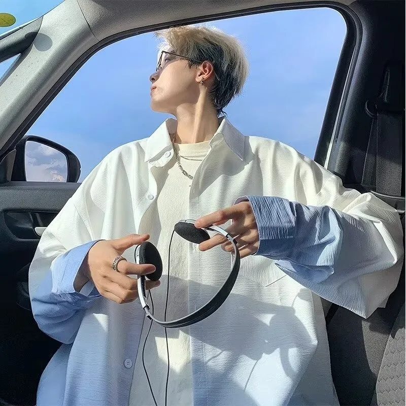 Męska koszula o luźnym kroju, długa, tie-dye, adient irt, plus size, modna, oversize, casualowa, uniwersalna, z włókna poliestrowego, zapewniająca uczucie chłodu.