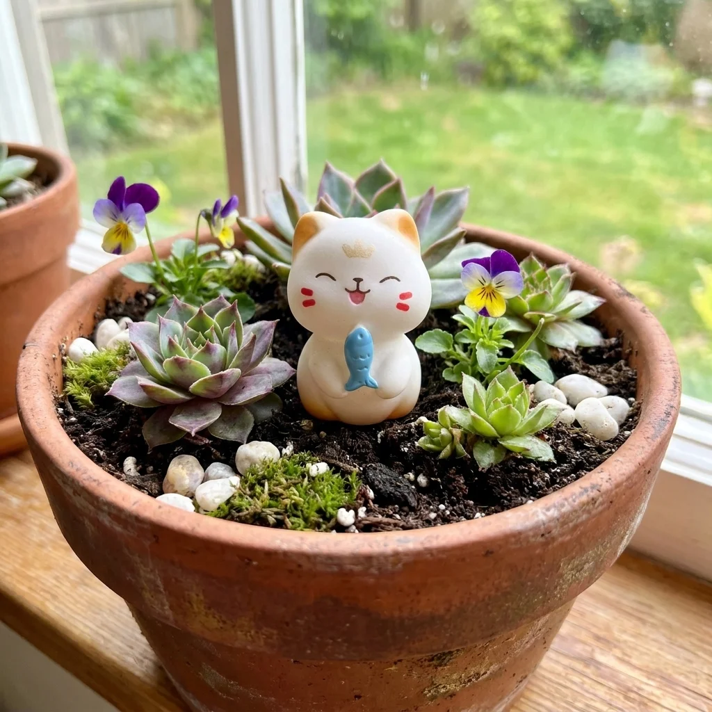 Wealth Cat Model Cartoon Animal Figurine Kawaii Animal Ornaments Resin Material Mini Resin Crafts Cat Figurine Garden Decor