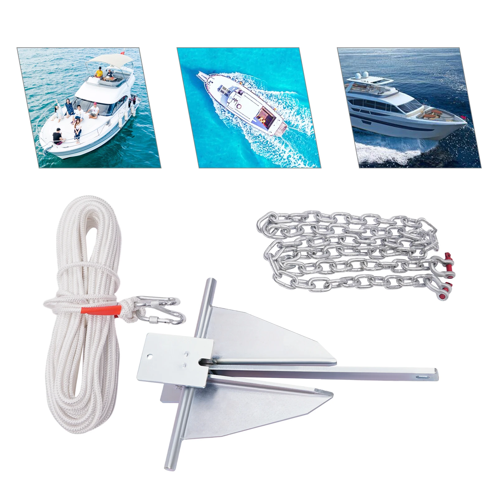 

13 lbs Collapsible Boat Hook Kit Portable Galvanized Anchor Kit Chain and 100 Feet of Nylon Rope Steel Boat Anchor Kit Silver