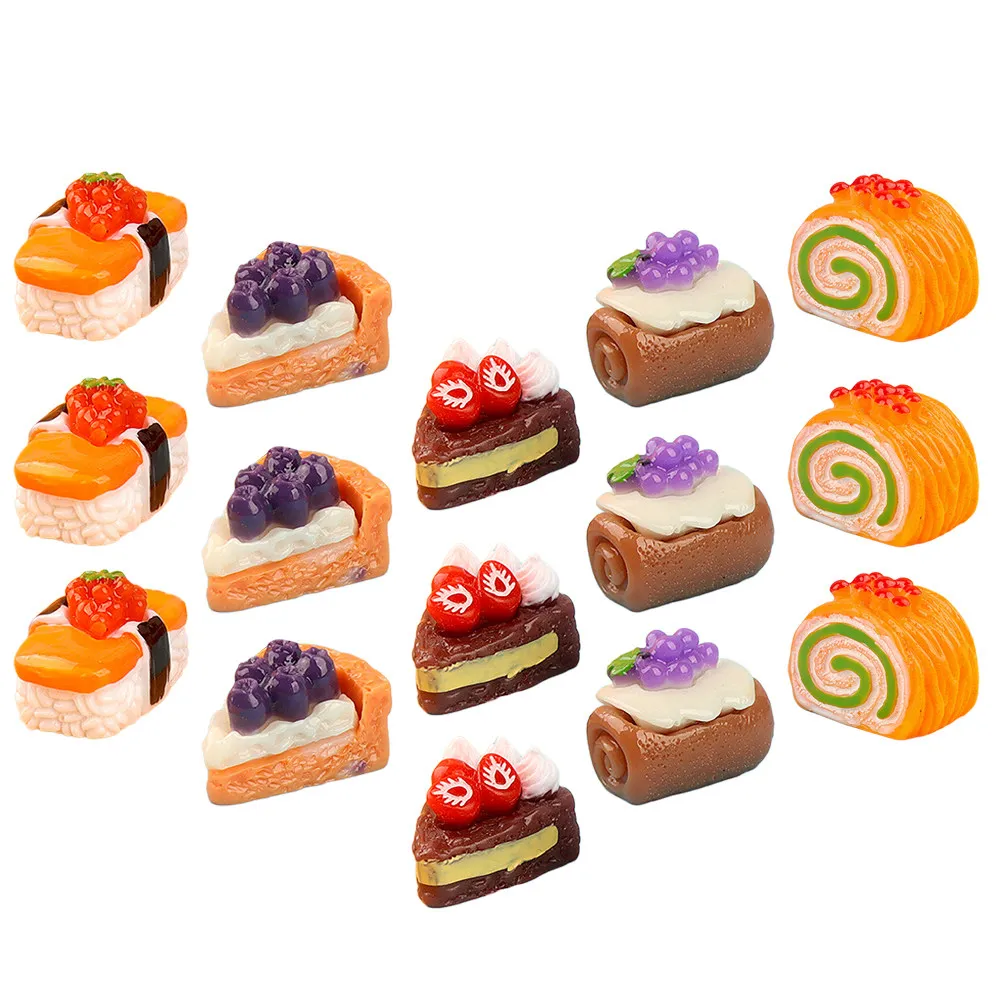 

15Pcs Miniature 3D Fruit Cake Dessert Ornaments Mini House Kitchen Decoration Artificial Fake Cake Props Miniature Pretend Play