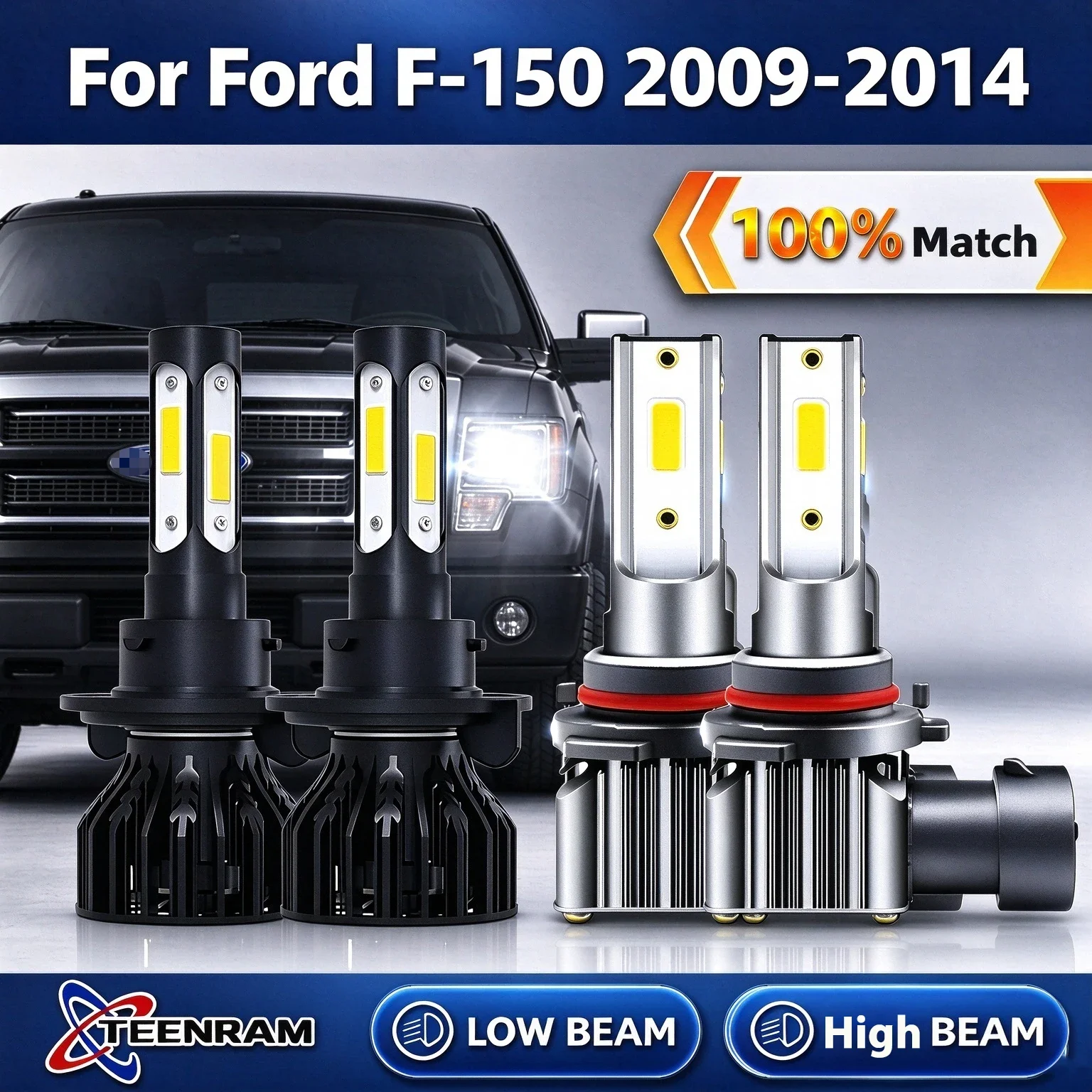 60000LM H13 Hi&Lo Beam LED Headlights 9005 Fog Lamp Bulb Combo Kits For Ford F-150 2004-2007 2008 2009 2010 2011 2012 2013 2014