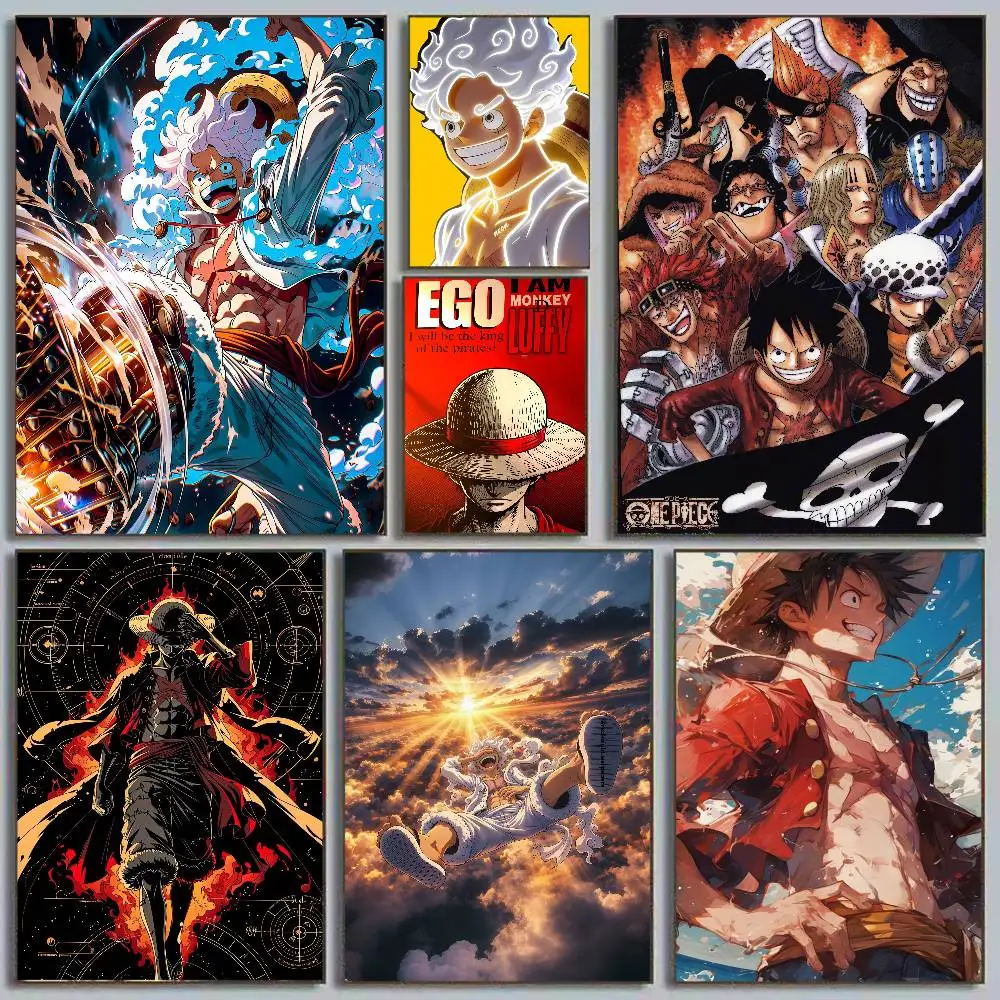 One Piece Luffy Anime Poster Monkey D. Luffy HD-Leinwand-Wandkunst, wasserfester Druck für Schlafzimmer, Wohnzimmer, Dekoration, Geschenk