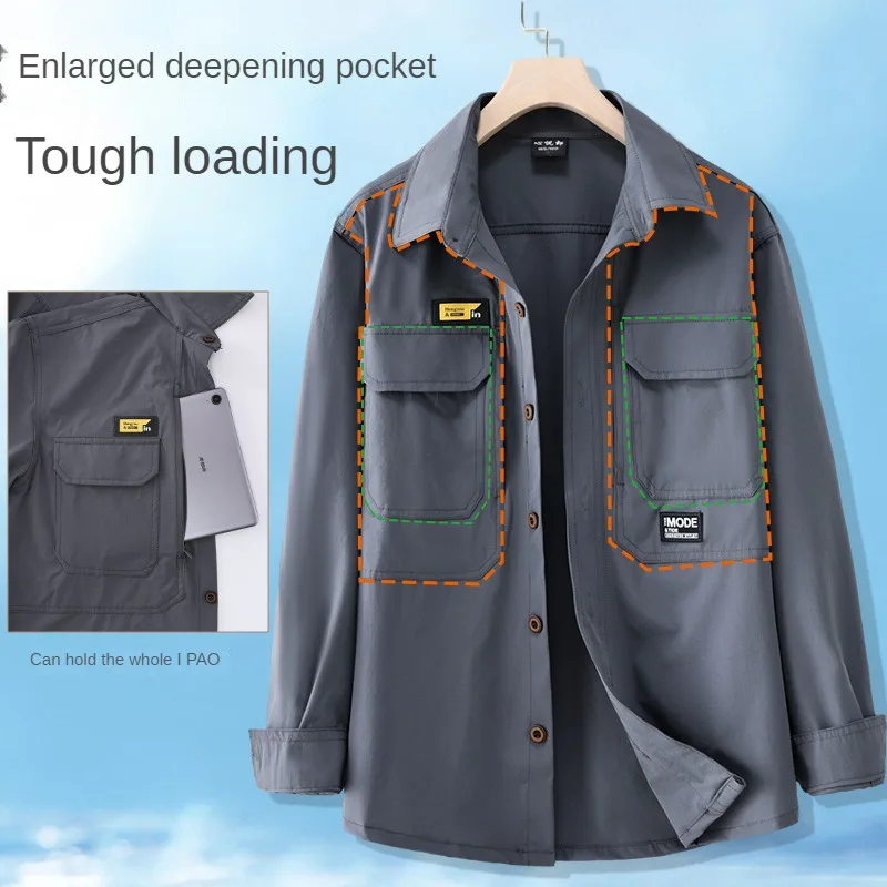 Summer Ice Silk Quick-drying Men's Light and Thin Breathable Elastic Labor Protection Casual Outdoor Work Clothes Suit