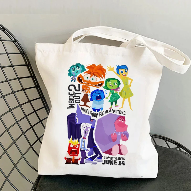 New Inside Out 2 Canvas Bags Kawaii Disney Cartoon Printed Shoulder Bags Crossbody Bags for Women Cute Shopping Bag Travel Bag