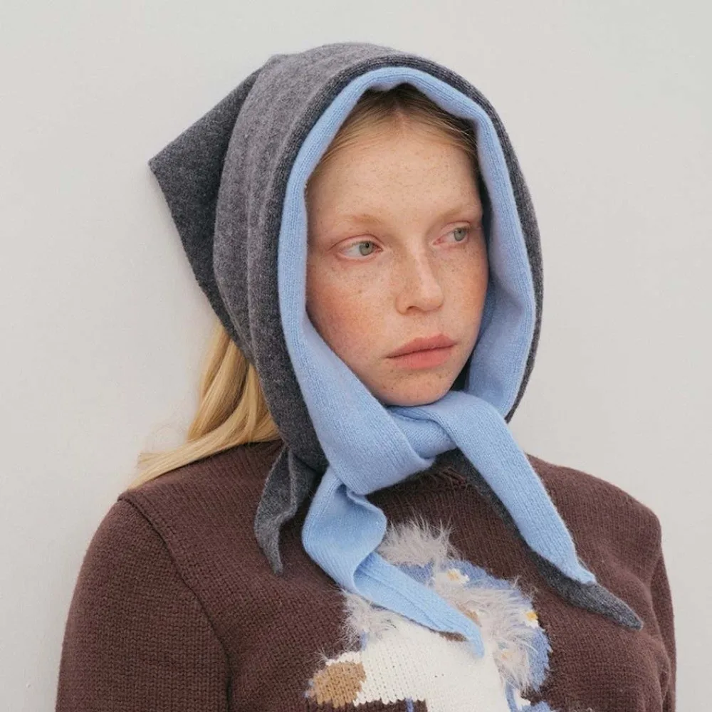 Solid Color Triangle Scarf Thick Warm Soft Texture Knit Headscarf Multi Wear Korean Style Mini Shawl Wrap Daily Travel