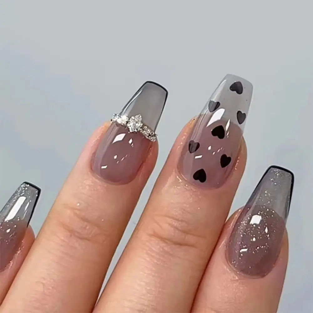 24/30 pièces mode épices paillettes faux ongles encre peinture fleur tache faux ongles amour doré français ongles conseils pour femmes fille
