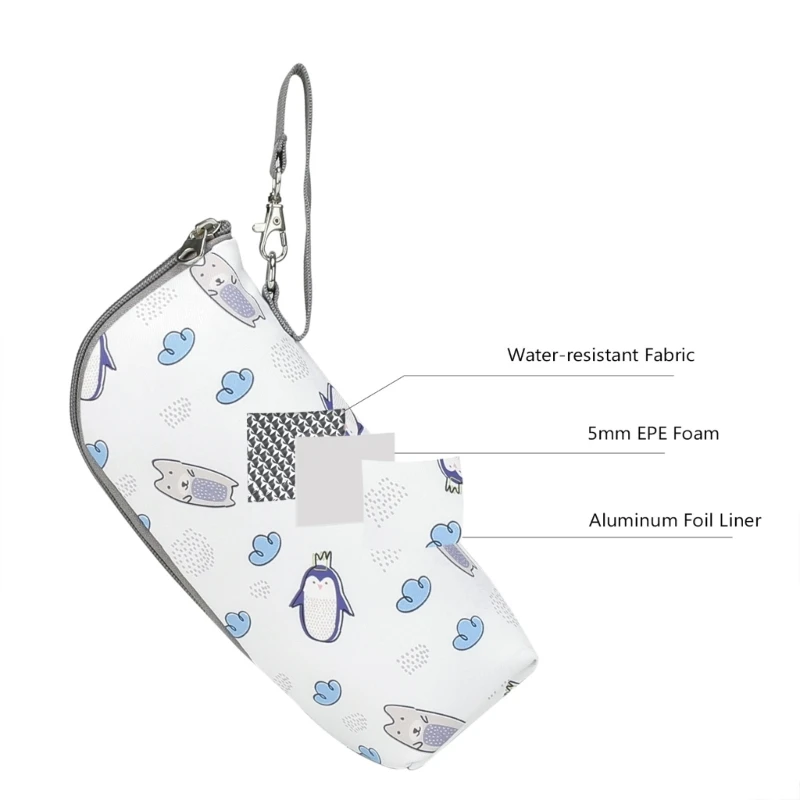 Baby Milk Bottle Bag Cartoon Print Zipper Closure Feeding Bottle Storage Car Breastfeeding Milk Insulated Bag