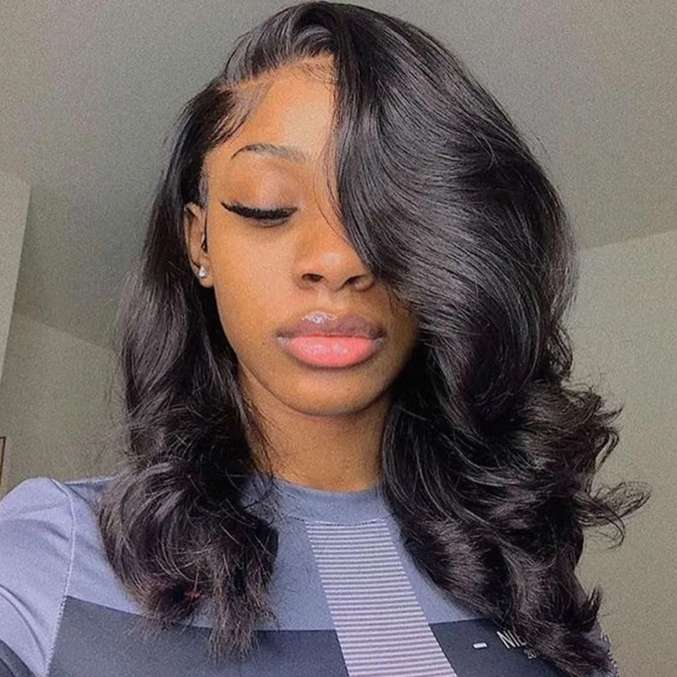 Body Wave Bob Wig 13x4 Transparent Lace Frontal Wig Brazilian Human Hair Wigs Virgin Remy Hair Side Part Lace Wig 180% Density