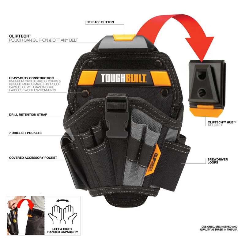 TOUGHBUILT TB-CT-20-L Large Drill Holster 13 Pockets High-capacity Heavy-duty Rivet-reinforced Construction Portable Tool Bag