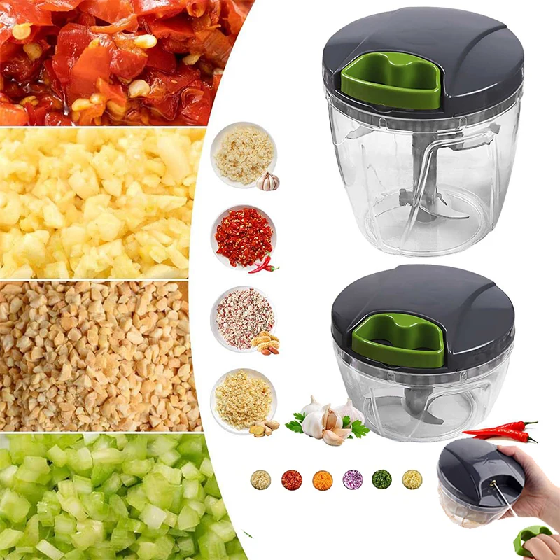 Manual Food Processor Vegetable Chopper,Portable Hand Pull String Garlic Mincer Onion Cutter for Veggies,Ginger,Fruits,Herbs
