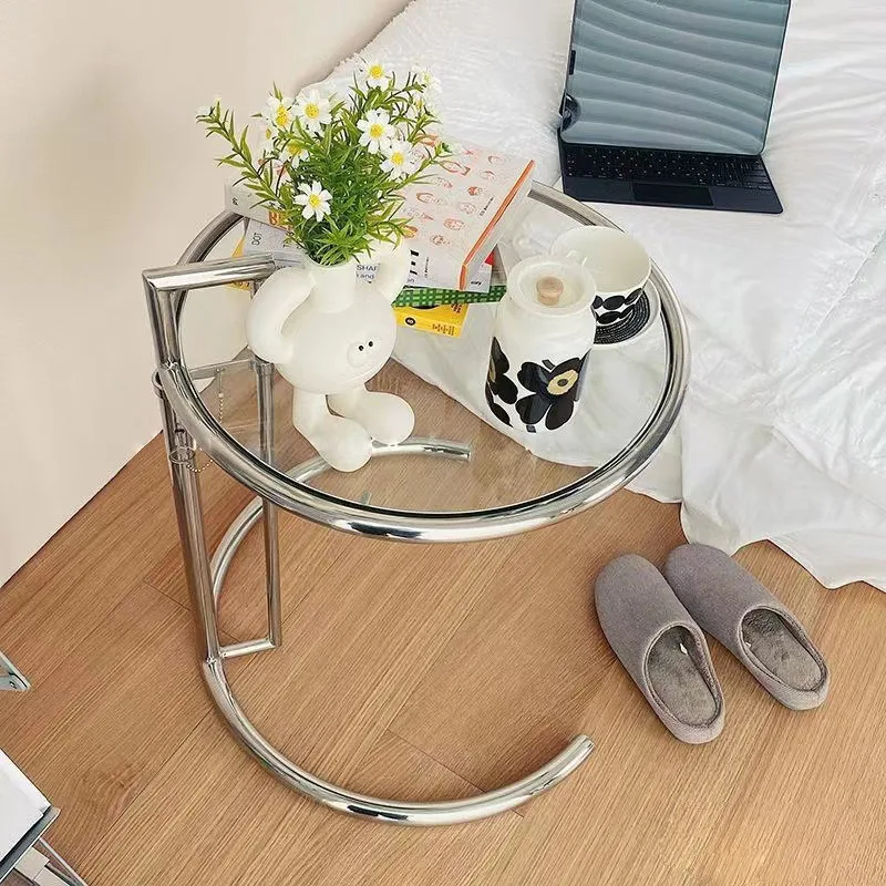 Creative second-hand coffee table small apartment tempered glass ins liftable living room stainless steel side table