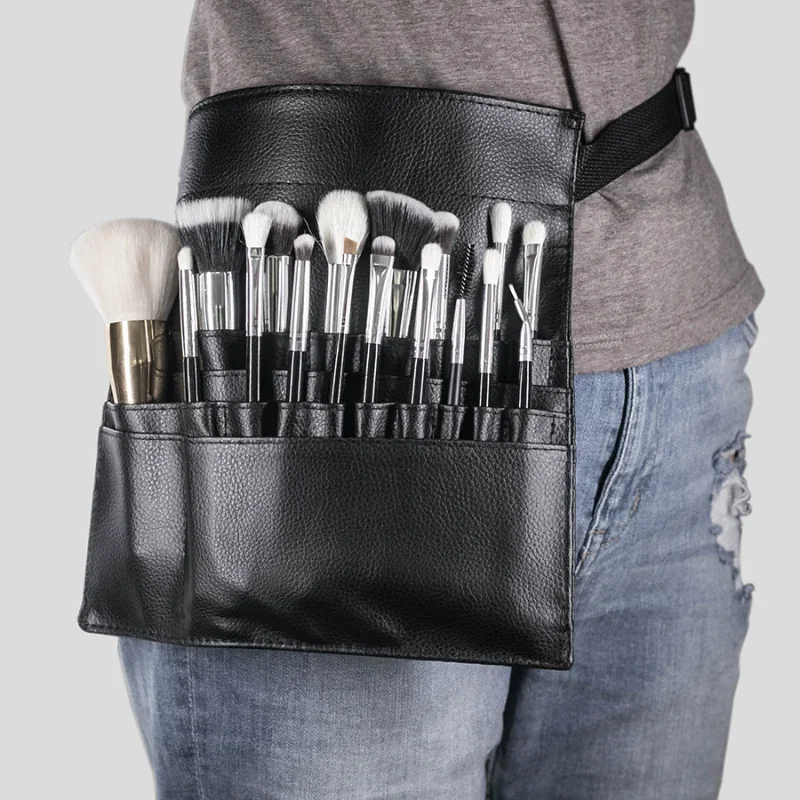 Multifunctionele Grote Capaciteit Zwart Pu Cosmetische Bag Heuptas Make-Up Borstel Tas Met Riem Voor Professionele Make-Up Artist