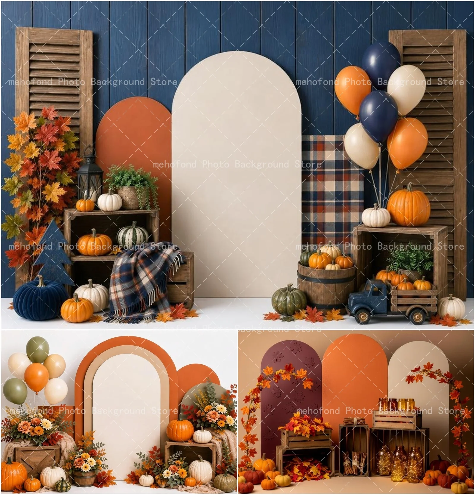 Mehofond Autumn Arch Design Pumpkin Harvest Photography Background Maple Leaf Kid's Family Portrait Theme Background Decoration