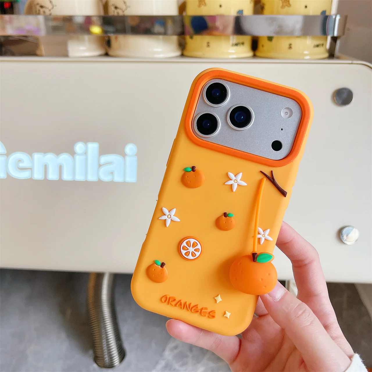 

3D Pendant Lucky Orange For iPhone 17 16 15 14 13 12 Pro max Phone Case Cute Cartoon Soft Silicone Case Phone Back Cover Protect