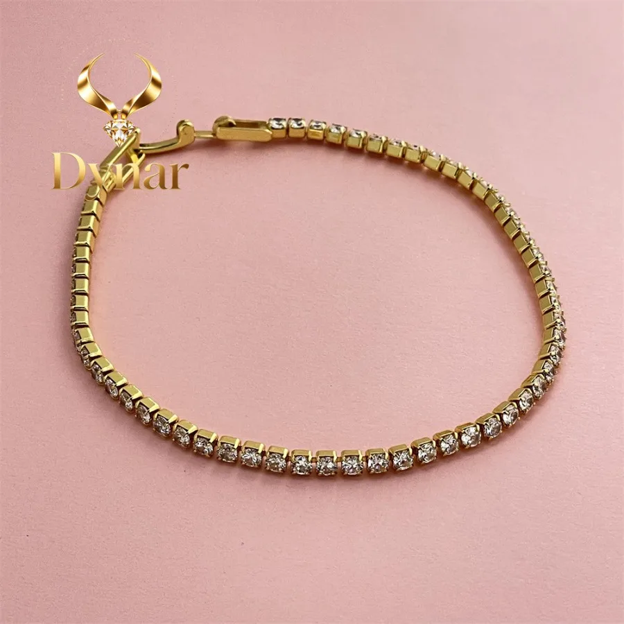 

Dynar Jewelry 24K Gold AU999 2.5MM Gold Tennis Diamond-Studded Bracelet Women - Premium, lively 2.5MM chain, matches dresses &