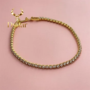 Dynar Jewelry Bransoletka tenisowa z diamentami, złoto 24K AU999, 2.5MM, damska - Premium, żywy łańcuszek 2.5MM, pasuje do sukienek