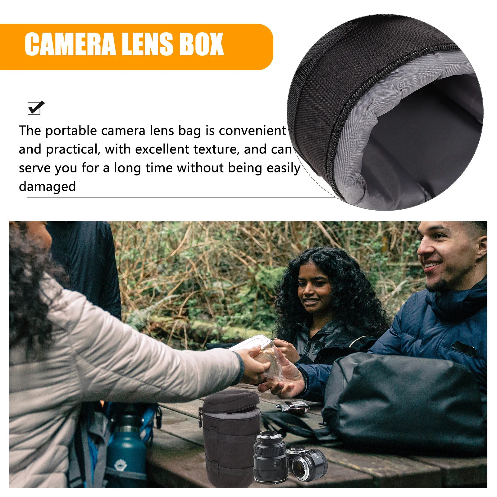 

Camera Lens Bag Protective PU Material Portable Lightweight Shockproof Anti-Collision Compact Lens Case for Photography Use