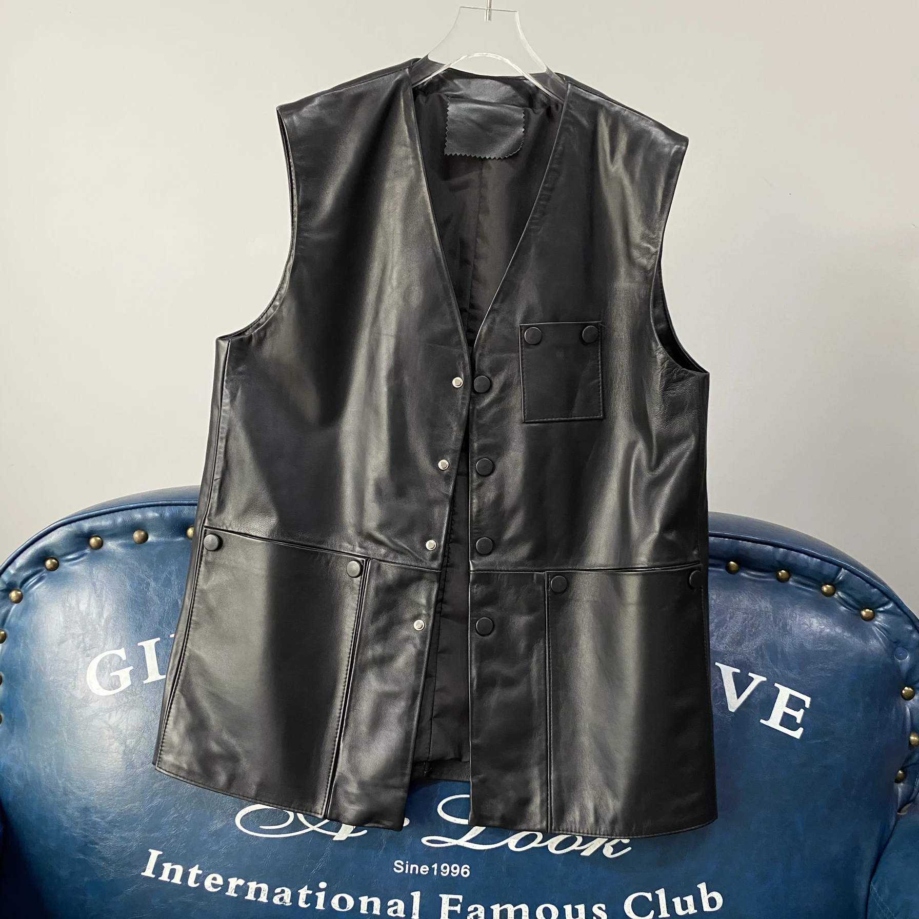 

Женский жилет из овчины Jaet V-Ne, верхняя одежда из натуральной кожи на одной пуговице, пальто средней длины для поездок на работу