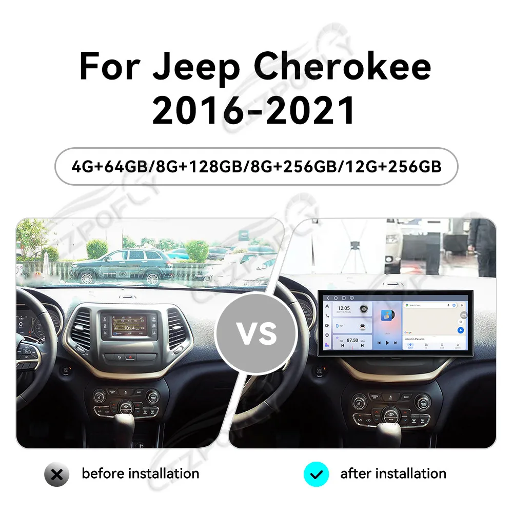 

15,8-дюймовое автомобильное радио с Carplay и Android Auto для Jeep Cherokee 2016–2021, GPS-навигация, мультимедийный проигрыватель, головное устройство