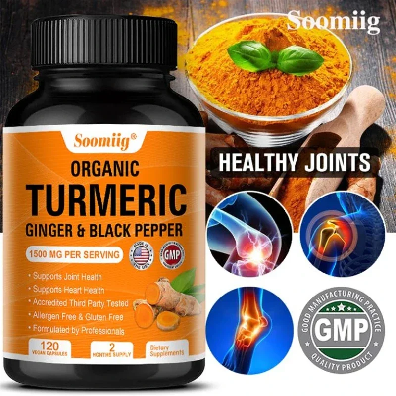 Organic Turmeric Supplement 1500mg Joint & Cell Defense, Black Pepper for Increased Absorption, High Potency Curcumin Supplement