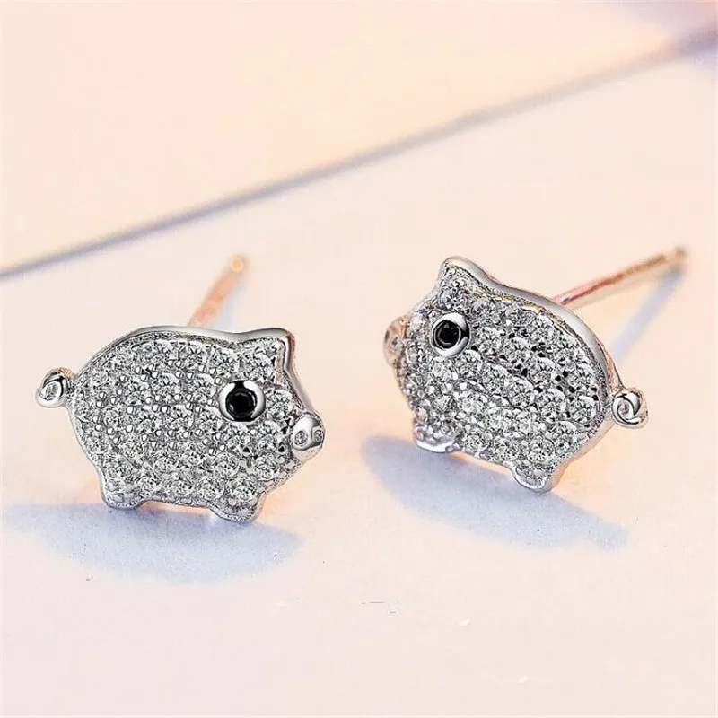 Neu: Das Geburtsjahr-Schwein voller Kristalle – 925er Sterlingsilber Mode-Schmuck, Persönlichkeit & Temperament Tier-Ohrstecker E270