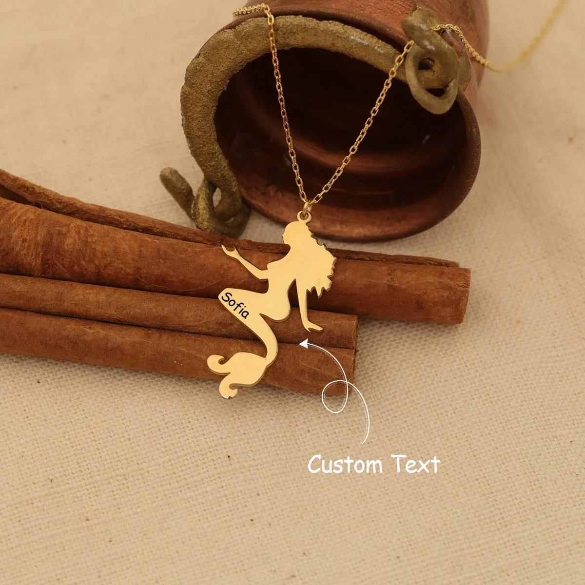 

Elegant Gold Plated Mermaid Necklace, Can Custom Name, Perfect for Ocean Lovers, Nautical Themed Necklace, Valentine's Day Gift