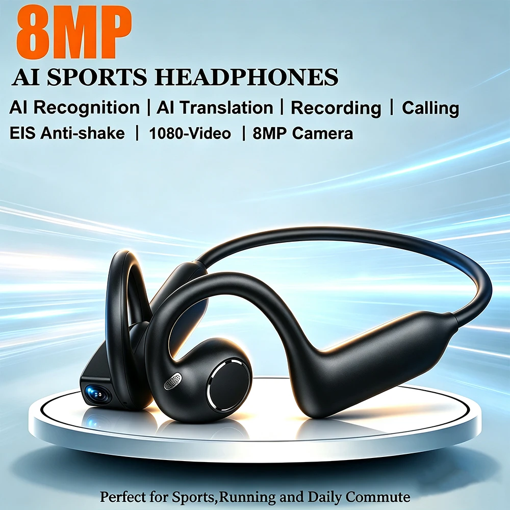 2026 AI Smart Camera Earphone 8MP Photo Video Voice Recording WiFi Phpoto Transfer Bluetooth Call AI Translator Wearable Headset