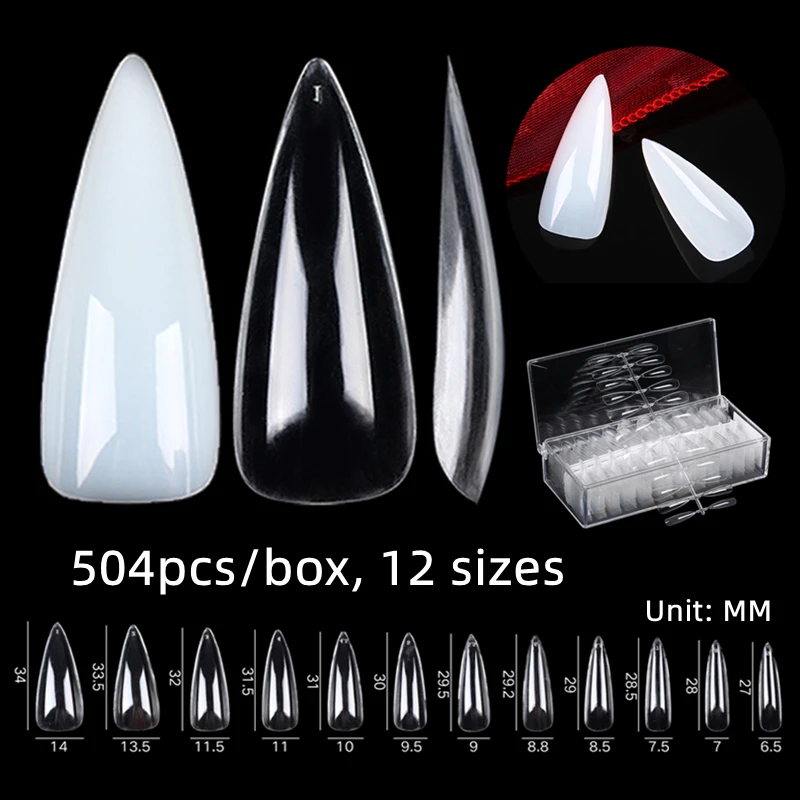 

500pcs Full Cover Long Stiletto Soft Gel False Nails Water Drop Press On Extension Nail Art Tips Manicure Supply