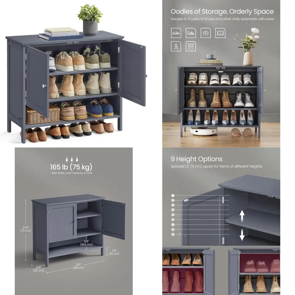 

3-Tier Modern Shoe Storage Organizer, Adjustable Height Shelves, Freestanding Cabinet, 13.8 x 31.5 x 27 inches, Space-Saving Sho