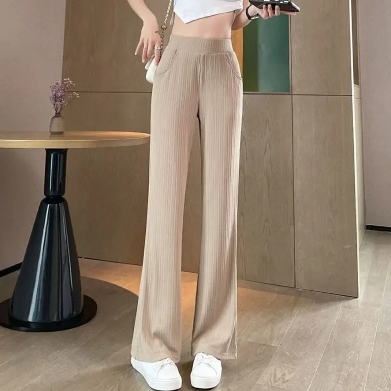 

Women's Clothes Spring Summer Loose Ice Silk Thin Sagging Wide Leg Pants 2023 New Straight Casual Slim Flare Trousers