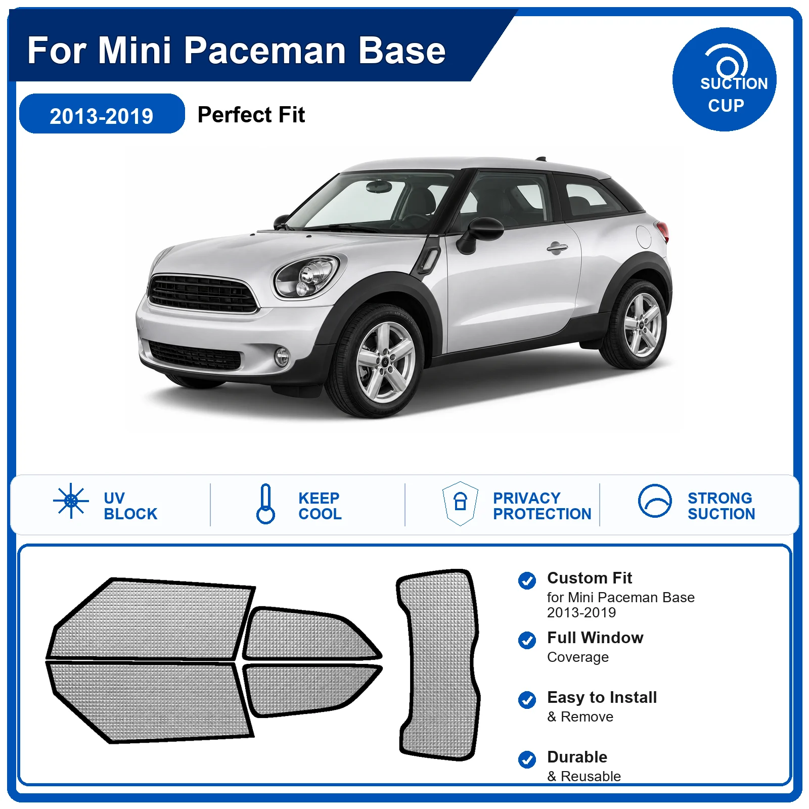 For Mini Paceman Base 2013-2019 Custom Full Set Windshield Sun Shade Aluminum Foil Heat Insulation Anti UV Foldable