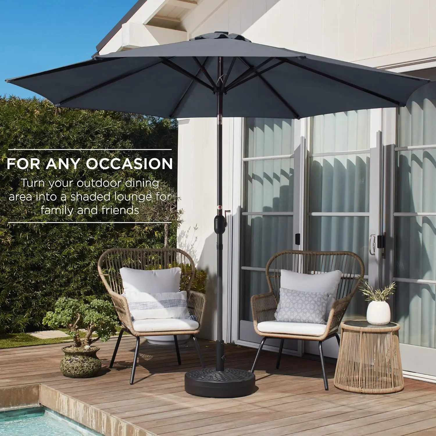 

10ft Outdoor Steel Polyester Market Patio Umbrella w/Crank, Easy Push Button, Tilt, Table Compatible - Slate