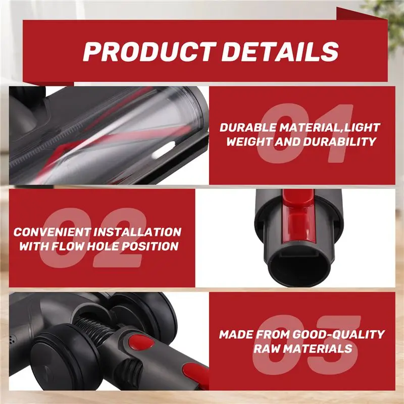 BAAJ-Soft Roller Brush Head For Dreame Mova K30 / X40 Cordless Vacuum Cleaners Hardwood Floor Attachment With LED Headlights