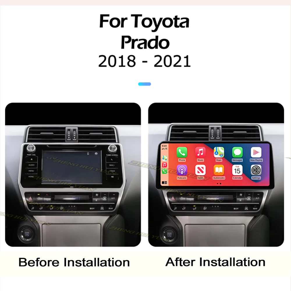 Android 16 12.3 inch For Toyota Prado 2018-2021 Lntelligent Multimedia Right Angle Touch Screen GPS Android Auto Carplay BT WIFI