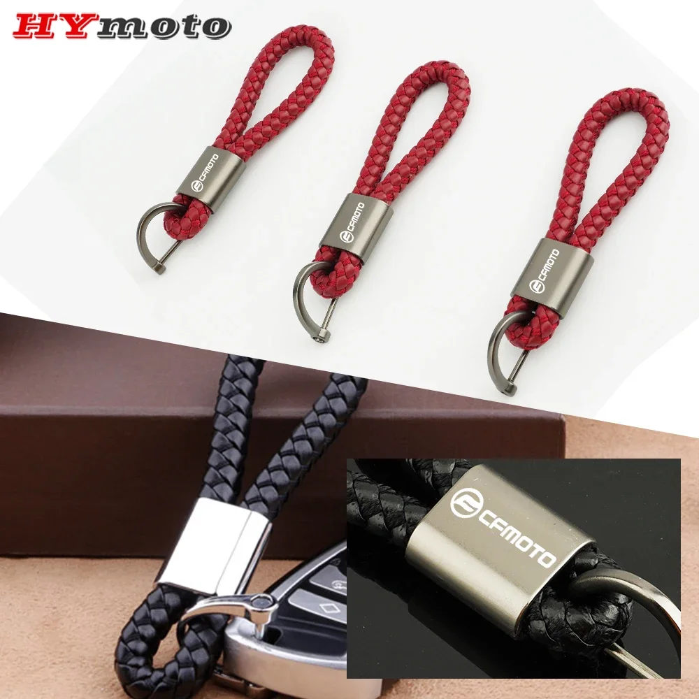 For CFMOTO 150NK 250NK 400NK 650NK 400GT 650TR-G 6 Motorcycle Accessories Leather Knitting Rope Keychain Metal Keyring With LOGO