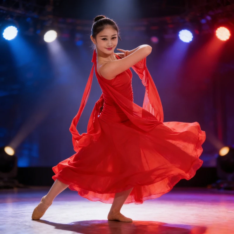 

New Arrival Ballroom Full Flared Skirt Classic Slim Silhouette Soft Material Ideal for Standard Dance Practice and Performance