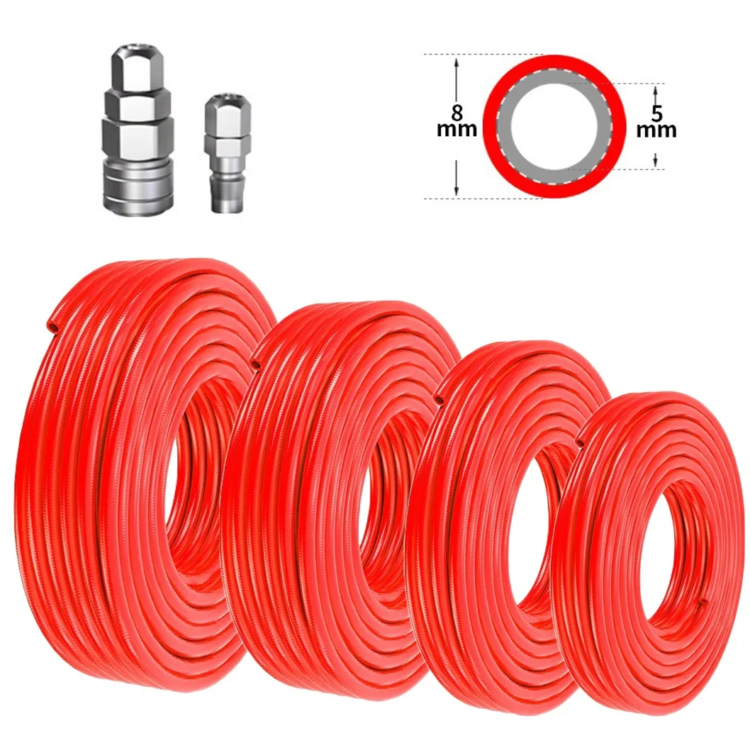 Pneumatic Air Compressor Hose 5x8mm Straight Pipe with PU Yarn Clamp and C Type Quick Coupling Tube Connector Length 1030Meter
