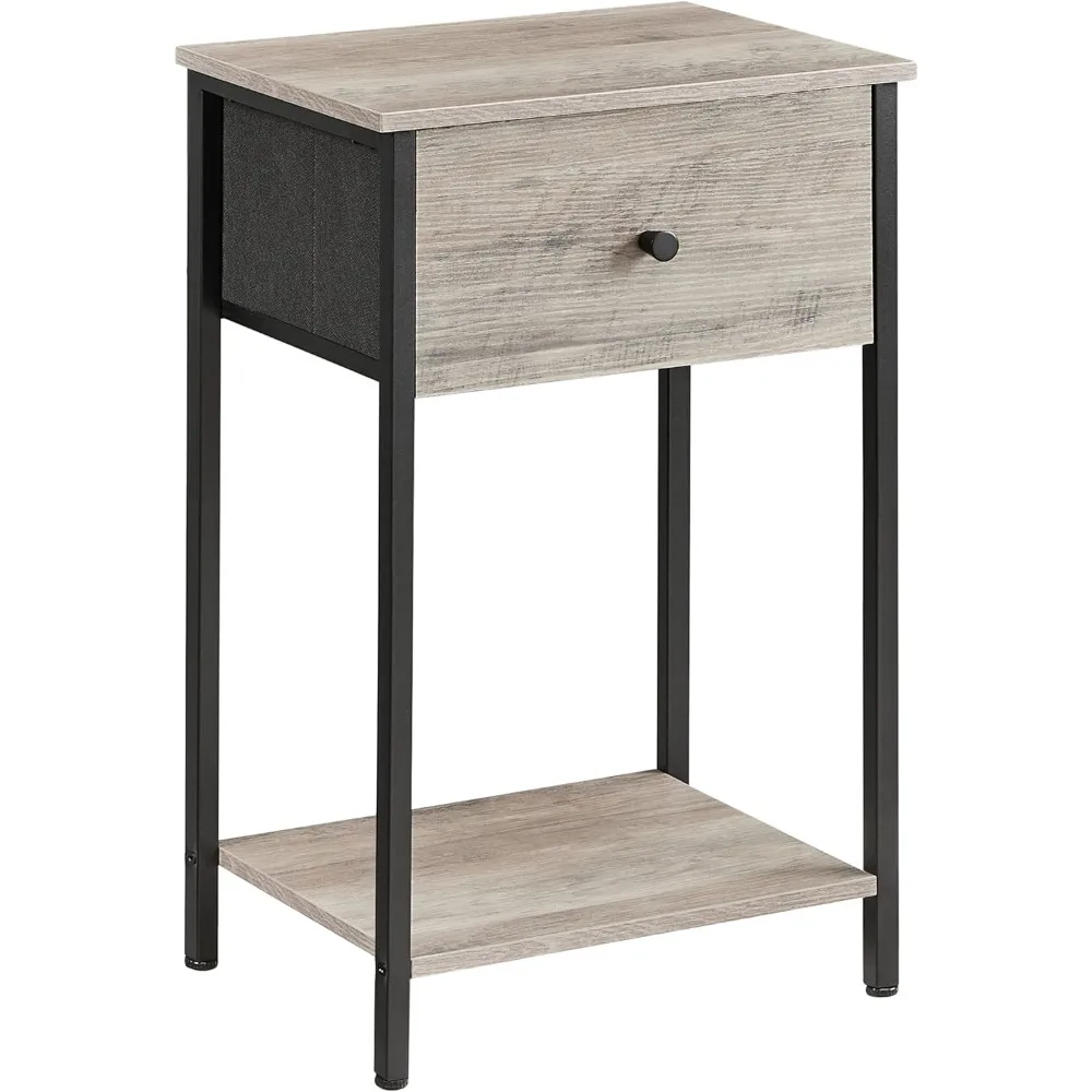 Nightstand, Side Table with Fabric Drawer, 24-Inch Tall End Table with Storage Shelf, Bedroom, Greige and Black ULGS021B02