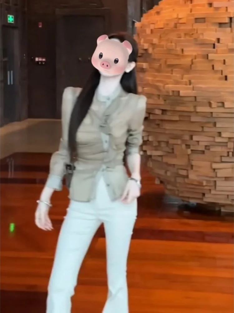 Irt checca la vita con legno ain Ruffle Design Coreano Sle Loose Fit Lungo effetto snellente Sve Abbigliamento quotidiano Fem Top