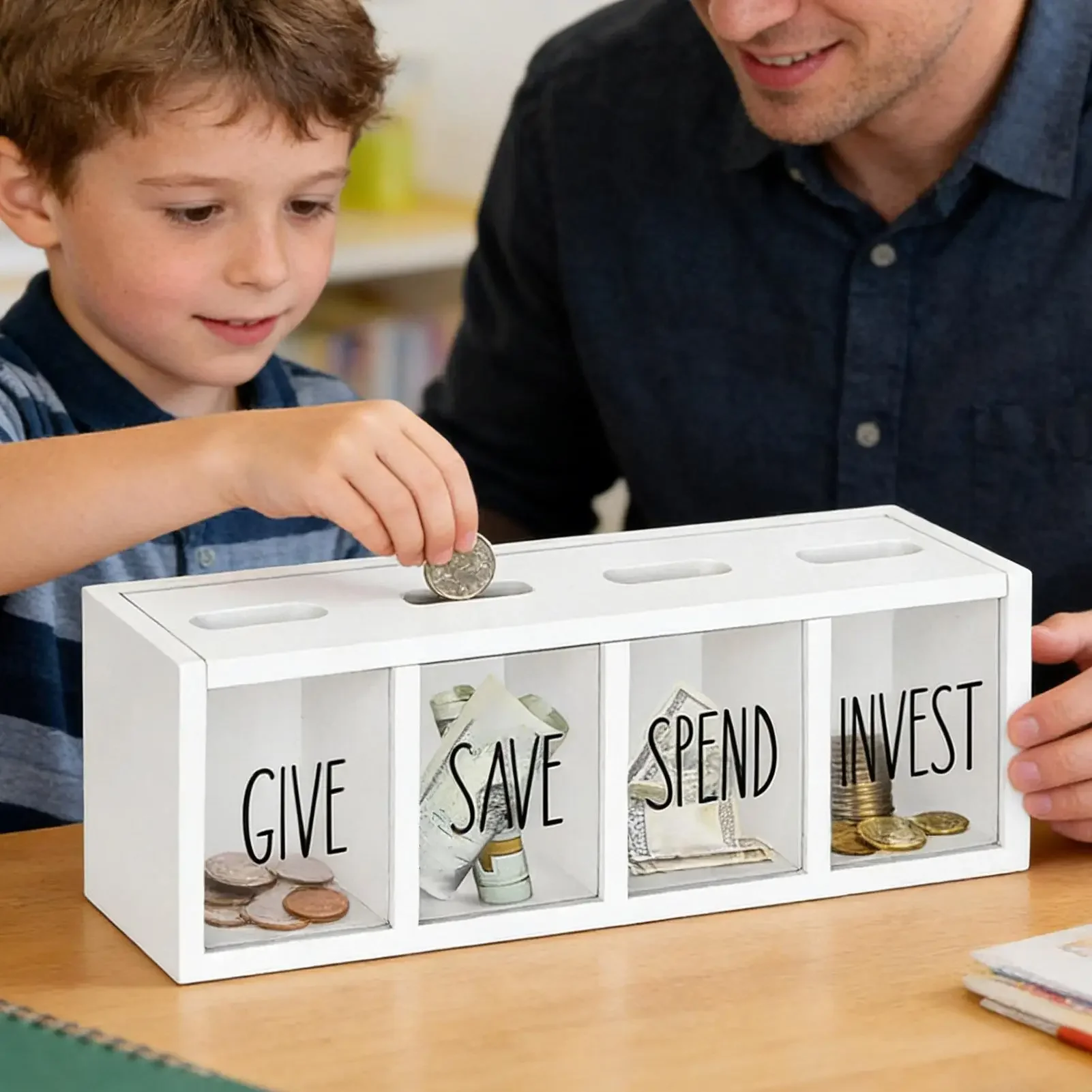 Kids Money Bank Wooden Magnetic Suction Storage Funny Money Box for Cash for Children Bedroom Living Room School Dorm Table Wall