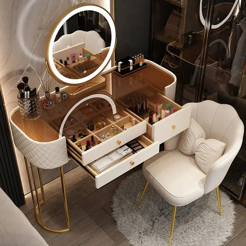 Tocador De almacenamiento para Maquillaje, mueble De lujo con espejo nórdico Simple, cajón De dormitorio