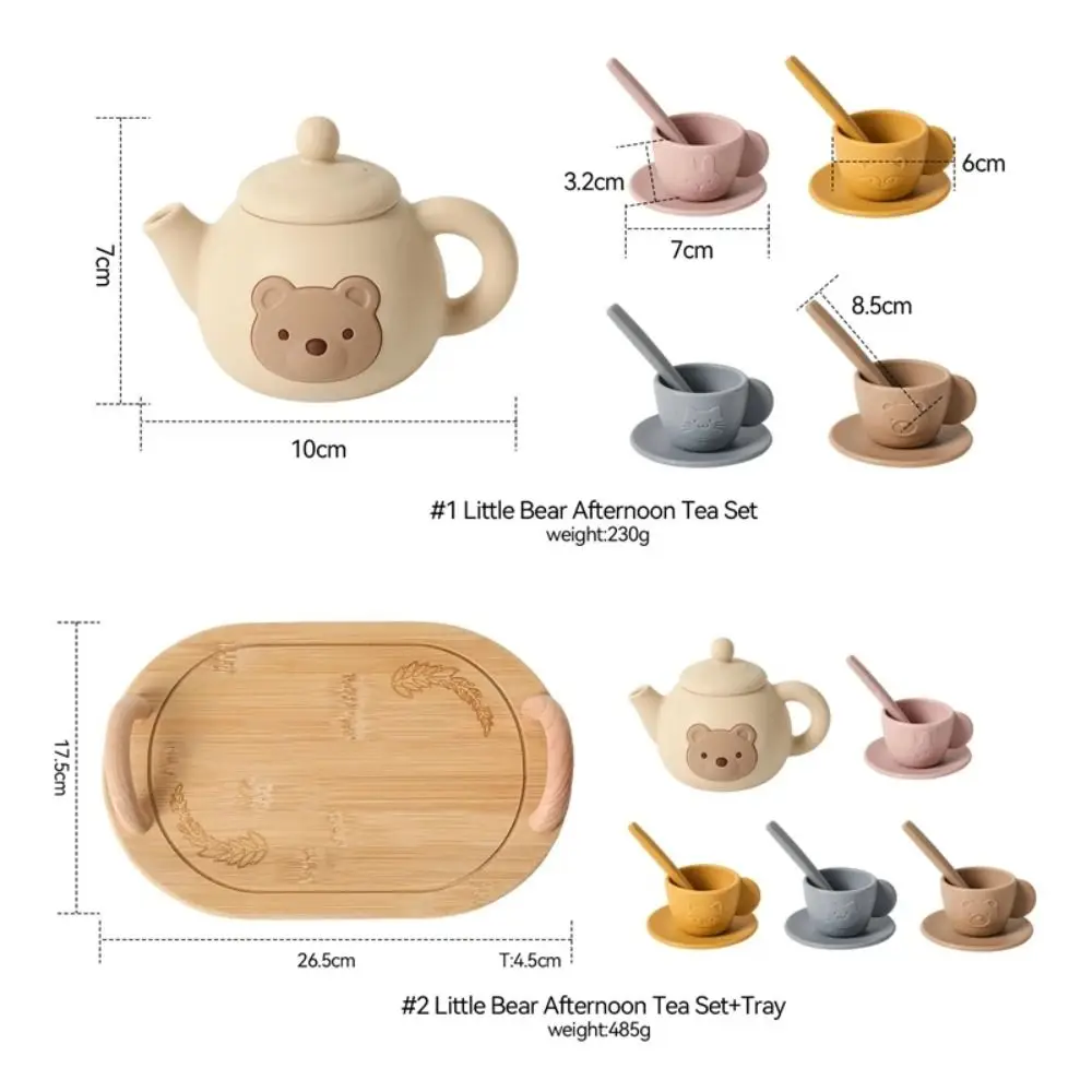 Simulation Silicone service à thé de l'après-midi petit ours Montessori semblant jouer ensemble de cuisine début éducatif interactif service à thé jouer