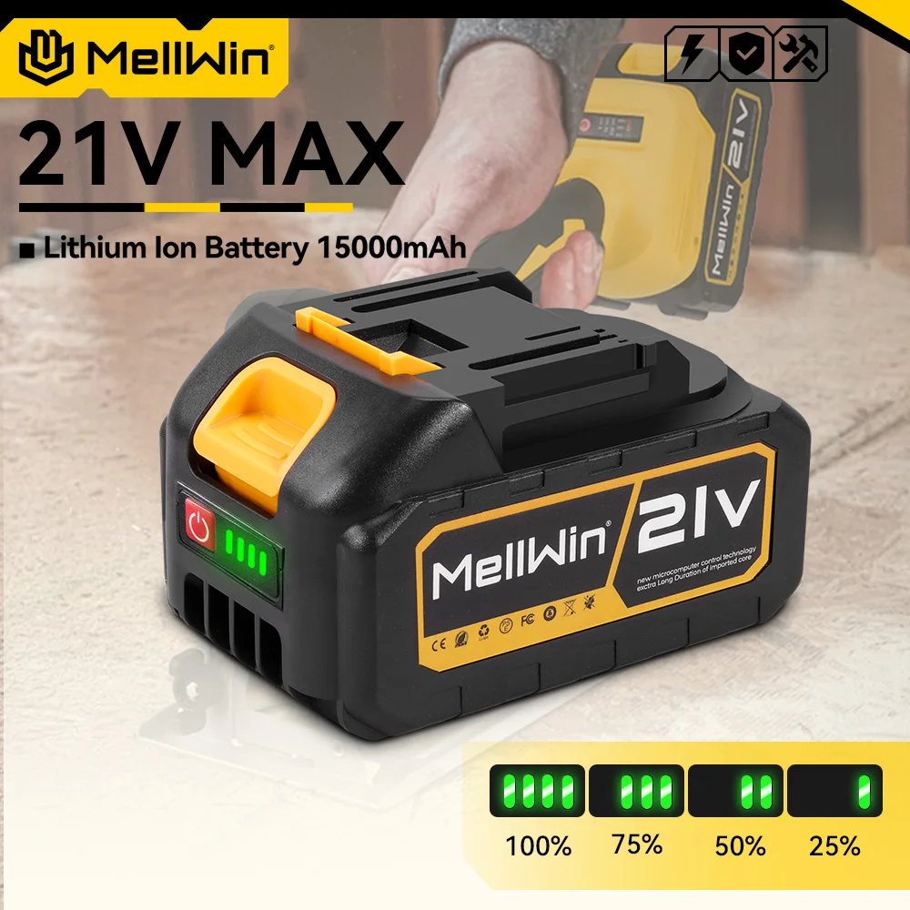 MELLWIN 21 فولت بطارية ليثيوم قابلة للشحن Pack15000 مللي أمبير بطارية حزمة لماكيتا 18 فولت بطارية دبوس الحفر الكهربائية/أداة السلطة