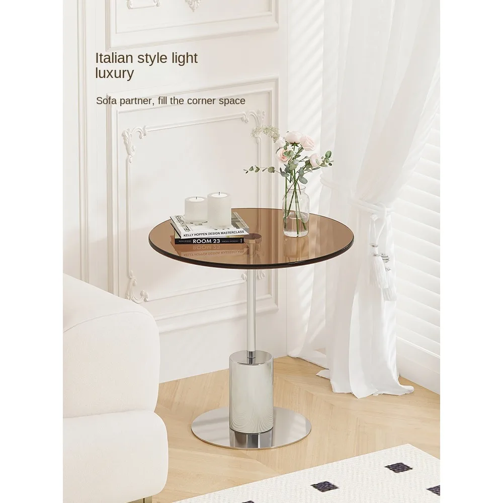 Mini sofa side coffee table living room home creative rock slab corner a few bedside stainless steel glass small round table