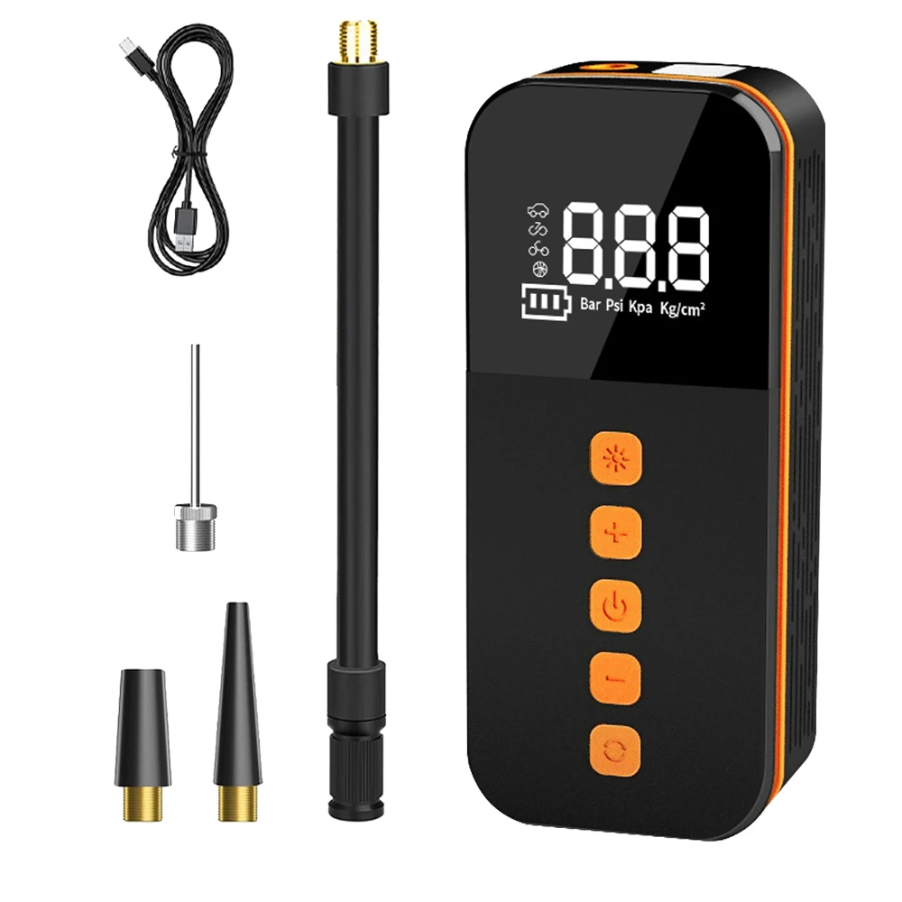 

Wireless portable air compressor, fast inflation, self stopping when fully charged, suitable for small cars/motorcycles/bicycles