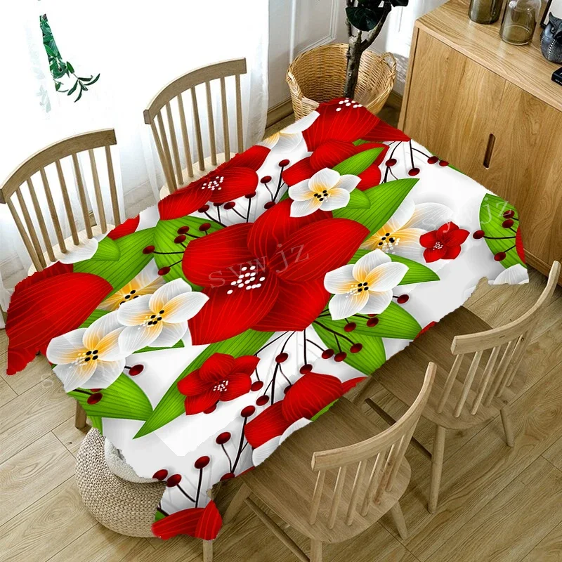 

Christmas Tablecloth Christmas Flower Pattern Rectangle Tablecloth Stain Resistant Tablecloth Fireplace Decoration Accessories