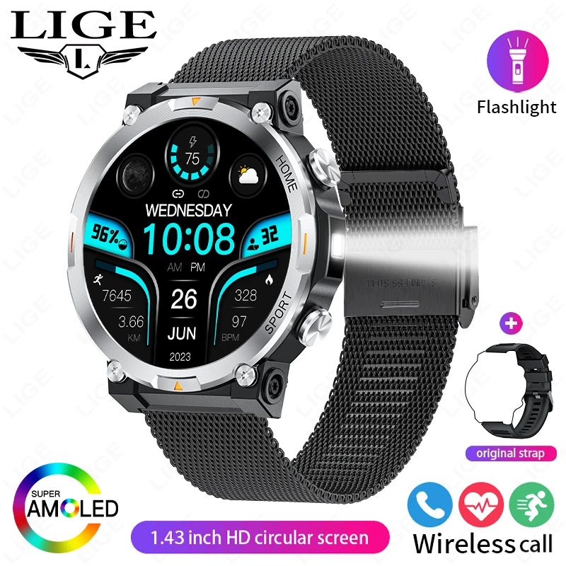 

LIGE Men's Smart Watch AMOLED Screen Sport Tracker Sleep Health Monitor Flashlight Bluetooth Call Waterproof Clearance Sale 2026